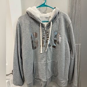GAP Sherpa Lined Zip Hoodie XXL Gray Full Zip Sweatshirt Jacket